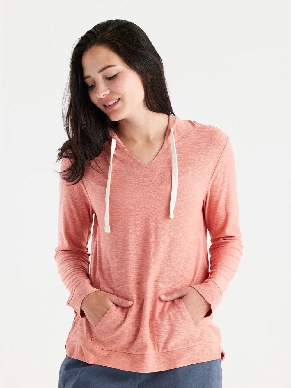 Free Fly Bamboo Slub Hoodie Womens XS Bright Clay Pullover Lightweight Soft